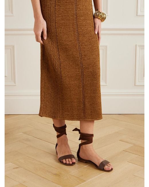 Manolo Blahnik Brown Chastanaflat Lace-Up Suede And Leather Sandals