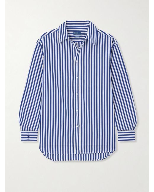 Polo Ralph Lauren Blue Embroidered Striped Cotton-Poplin Shirt