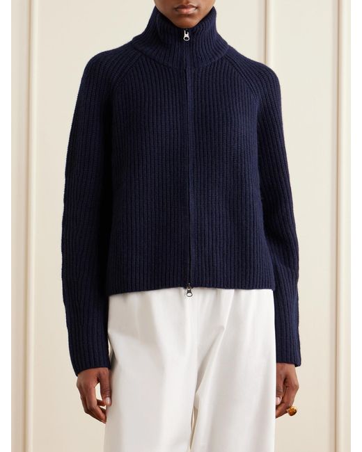 Lisa Yang Blue Sadie Ribbed Cashmere Cardigan