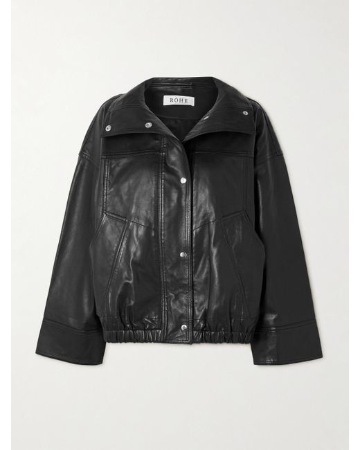 Rohe Black Leather Bomber Jacket
