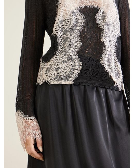 Anna Sui Black Lace-Trimmed Jersey Cardigan