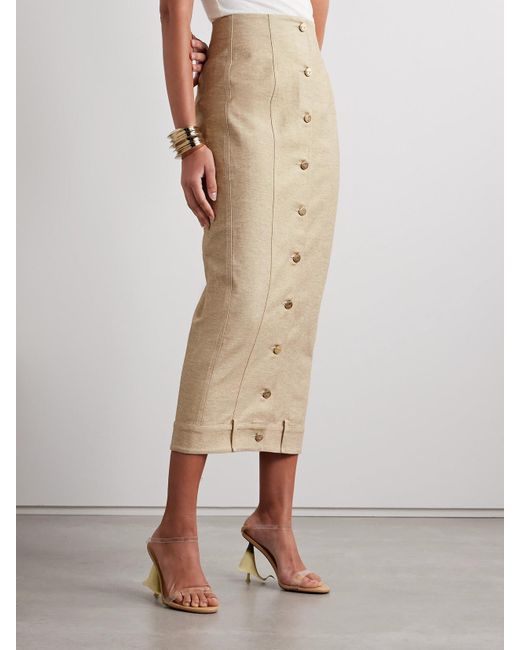 Cult Gaia Natural Lua Cotton And Linen-Blend Twill Midi Skirt