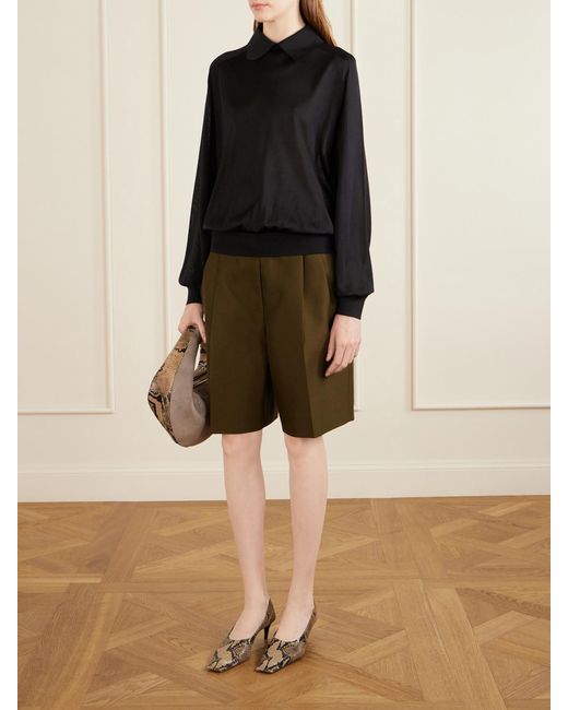 Khaite Black Alexa Silk-Knitted Polo Sweater