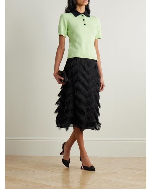 Emilia Wickstead Black Lorelei Fringed Mesh Midi Skirt