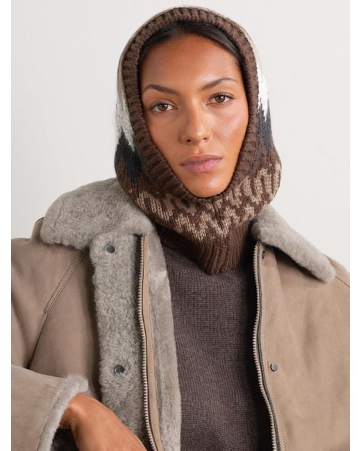 Brunello Cucinelli Brown Sequin-Embellished Fair Isle Cashmere Snood