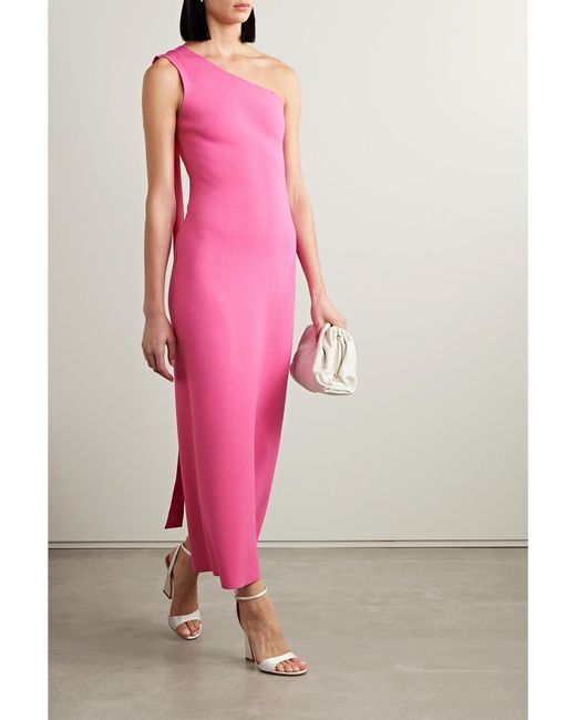 Adam Lippes Pink One-Shoulder Draped Recycled Knitted Maxi Dress