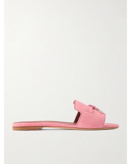 Loro Piana Pink Summer Charms Pantoletten Aus Veloursleder