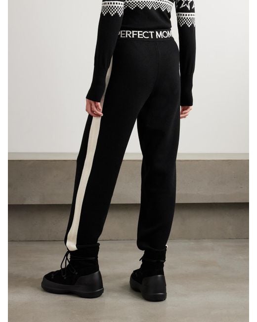 Perfect Moment Black La Tour Intarsia Wool-Blend Tapered Track Pants