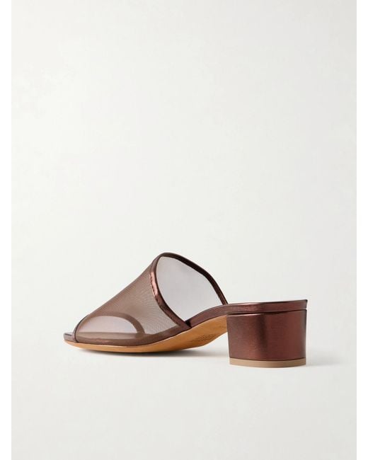 Maryam Nassir Zadeh Brown Sophie Leather-Trimmed Mesh Mules