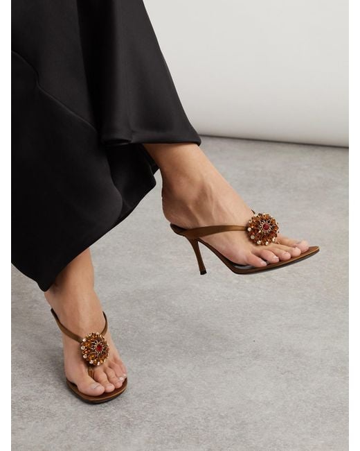 Saint Laurent Natural Otero Crystal-Embellished Satin Mules
