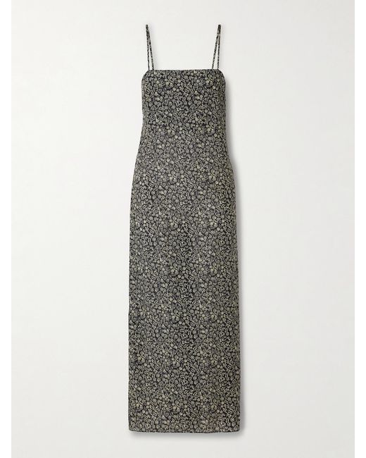 Matteau Gray Floral-Print Organic Cotton And Silk-Blend Midi Dress