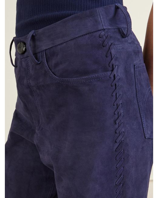 Blazé Milano Blue Paso Paneled Suede Straight-Leg Pants
