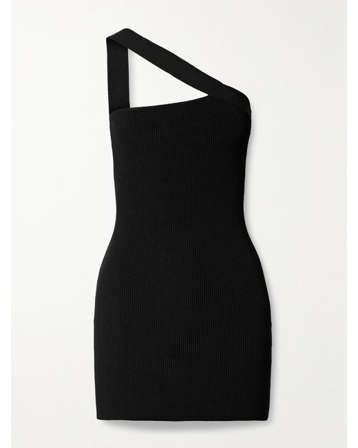 GAUGE81 Black Soria One-Shoulder Ribbed-Knit Mini Dress