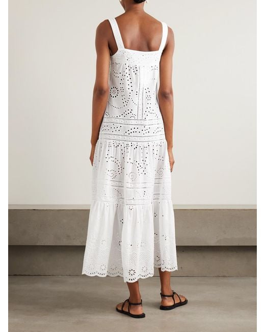 Loretta Caponi White Populonia Tiered Scalloped Broderie Anglaise Cotton Maxi Dress