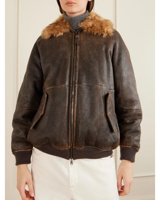 Brunello Cucinelli Brown Shearling-Trimmed Leather Jacket