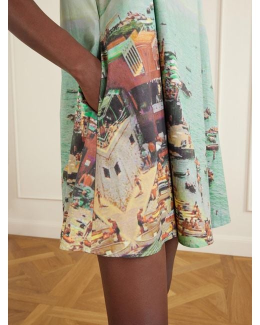 Staud Green Brio Printed Cotton-Blend Poplin Mini Dress