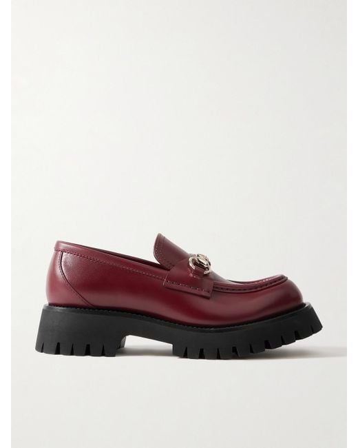 Gucci Red Harald Horsebit-Detailed Leather Loafers