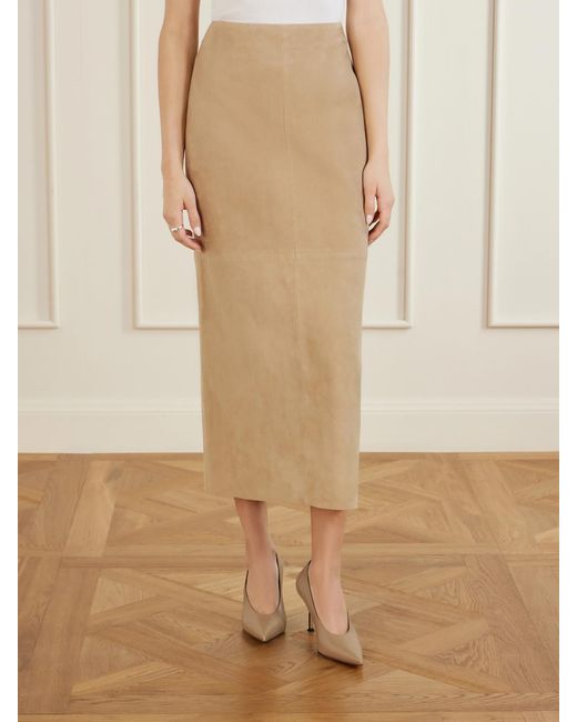 Nour Hammour Natural Selly Suede Midi Skirt