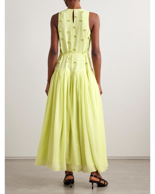 Ulla Johnson Yellow Eleni Belted Embellished Silk-Georgette Maxi Dress