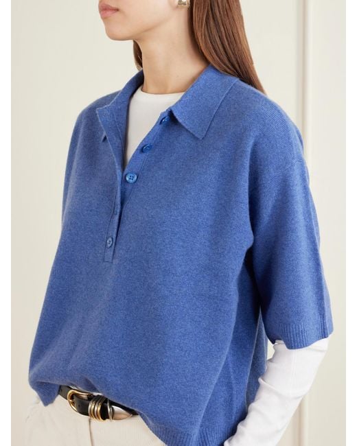 Twp Blue Cashmere-Knitted Polo Shirt