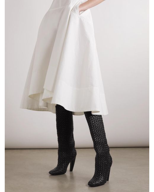 Bottega Veneta Black Mini Lido Intrecciato Leather Knee Boots