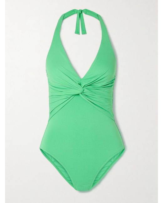 Melissa Odabash Green Zanzibar Ruched Halterneck Swimsuit