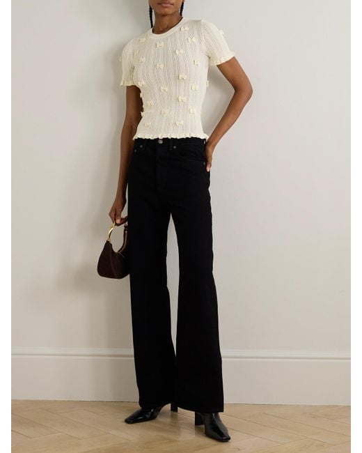 Sea Natural Alberta Embellished Pointelle-Knit Top