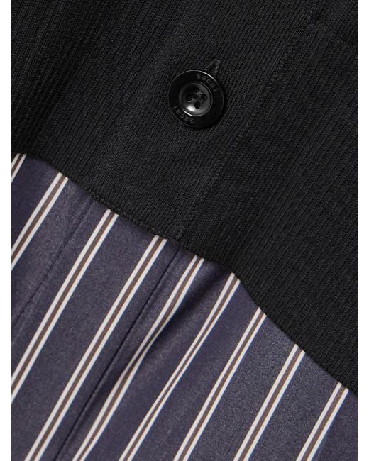 Sacai Black Layered Striped Cotton Poplin-Trimmed Cotton-Blend Jersey Cardigan
