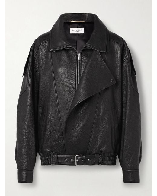 Saint Laurent Black Oversized-Jacke Aus Strukturiertem Leder