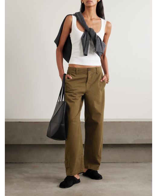 FRAME Green The Twisted Cotton-Twill Tapered Pants