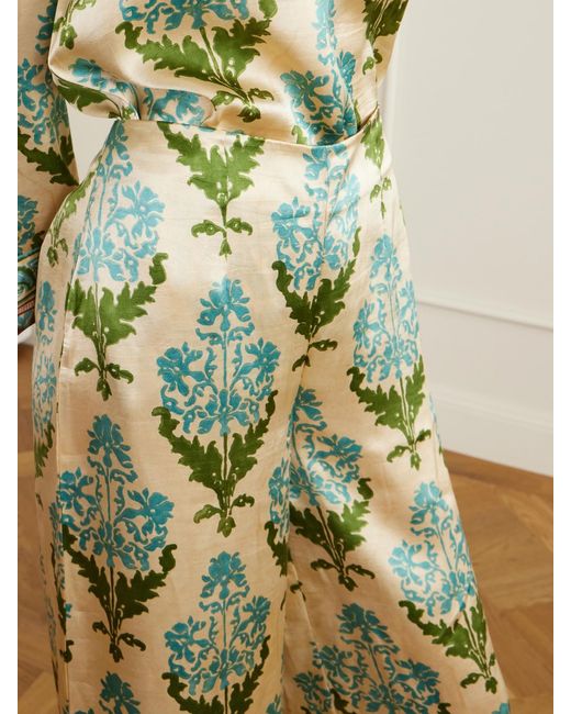 Emporio Sirenuse Green Stephan Floral-Print Silk-Satin Trousers