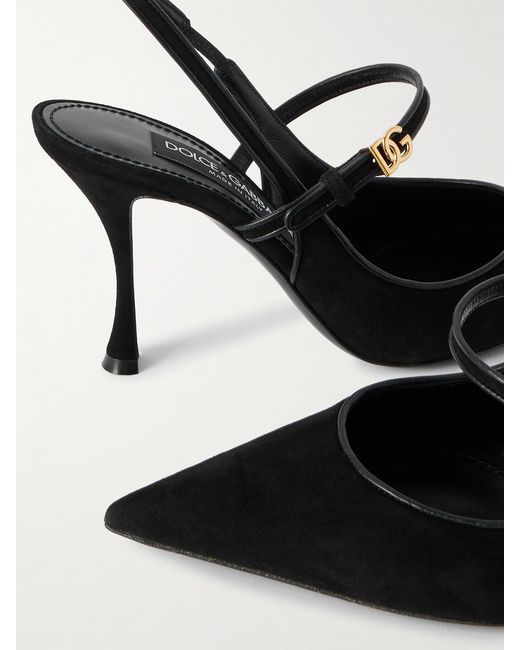 Dolce & Gabbana White Italian Tailoring Leather-Trimmed Suede Slingback Pumps