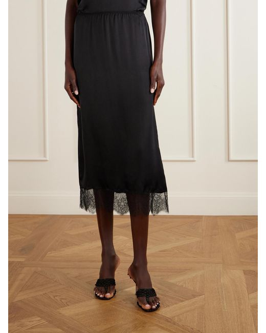 Anine Bing Black Shelby Lace-Trimmed Silk-Blend Midi Skirt