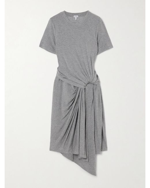 Loewe Gray Asymmetric Knotted Jersey Midi Dress
