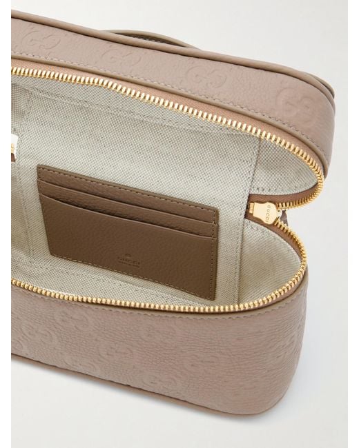 Gucci Natural Gg Emblem Mini Schultertasche Aus Strukturiertem, Geprägtem Leder