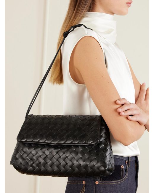 Bottega Veneta Black Giorno Intrecciato Leather Shoulder Bag