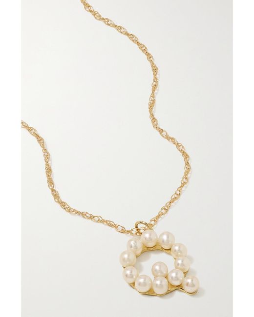 STONE AND STRAND Metallic Initial 10-Karat Pearl Necklace