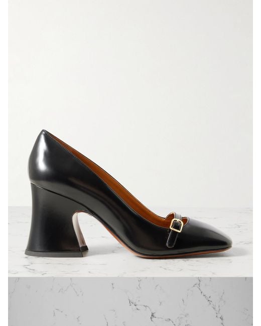 Chloé Black Janis Buckled Glossed-Leather Pumps