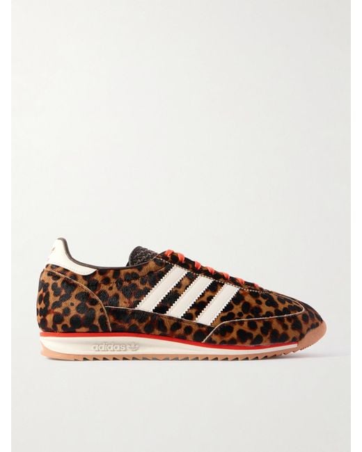 Adidas Originals Brown Sl 72 Og Leather-Trimmed Leopard-Print Pony Hair Sneakers