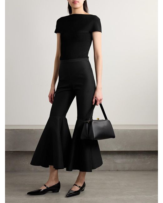 Salon 1884 Black Catullo Cropped Cotton And Silk-Blend Flared Pants