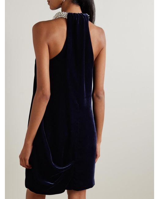Stella McCartney Blue Embellished Draped Velvet Halterneck Mini Dress