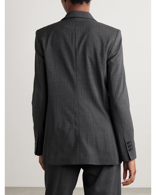 Maria McManus Black Double-Breasted Draped Pinstriped Wool-Blend Blazer