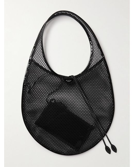 Alaïa Black Patent-Leather Trimmed Mesh Shoulder Bag