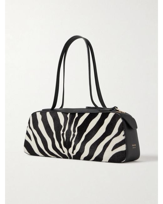 Khaite Black Simona Leather-Trimmed Zebra-Print Calf Hair Shoulder Bag