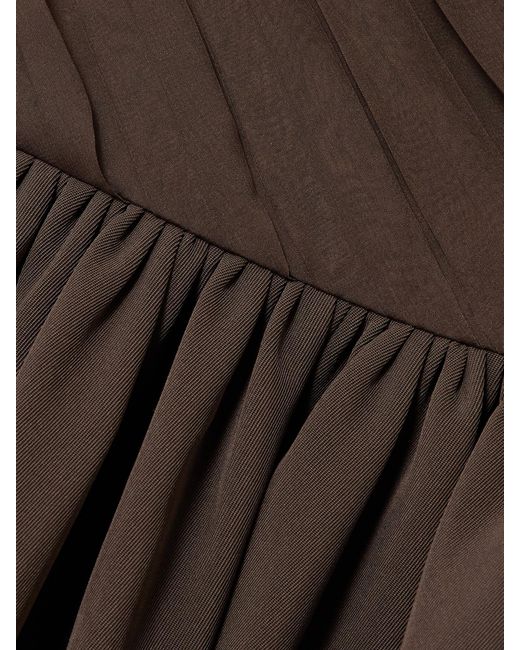 Abadia Brown Kaia Ruched Gathered Chiffon And Twill Midi Dress