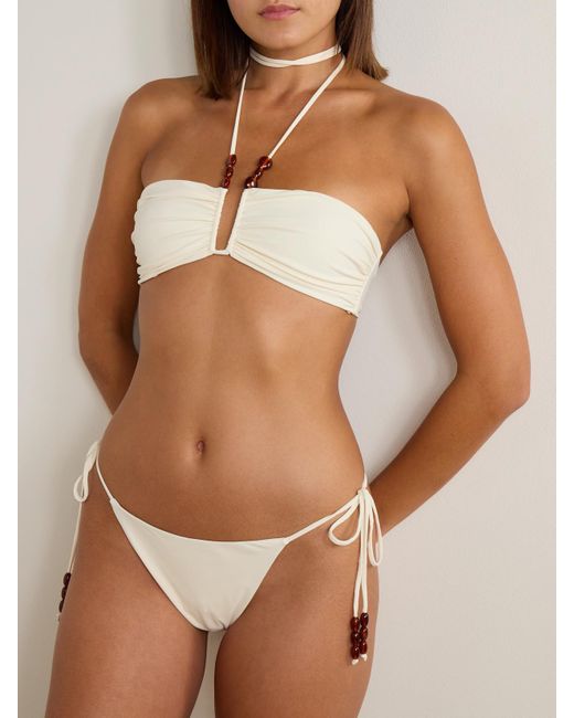 Magda Butrym Natural Bead-Embellished Bikini Top