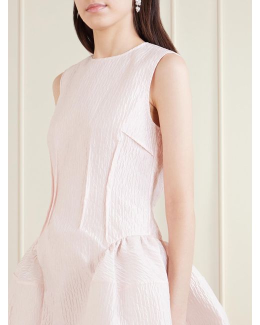 CECILIE BAHNSEN Pink Claudie Gathered Paneled Cloqué Midi Dress