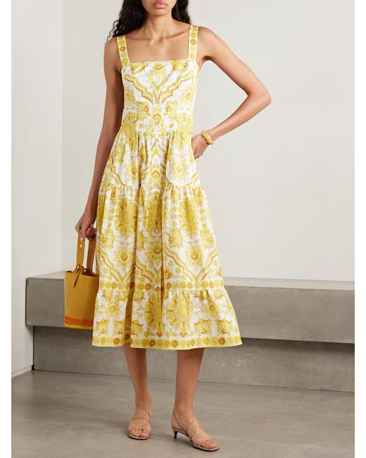 Cara Cara Yellow Margarita Midikleid Aus Baumwollpopeline Mit Blumenprint