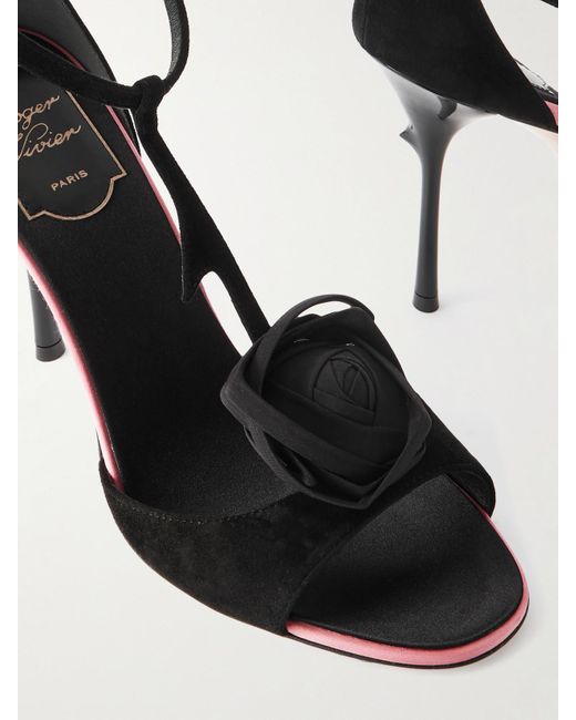 Roger Vivier Black Epine 100 Embellished Suede Sandals