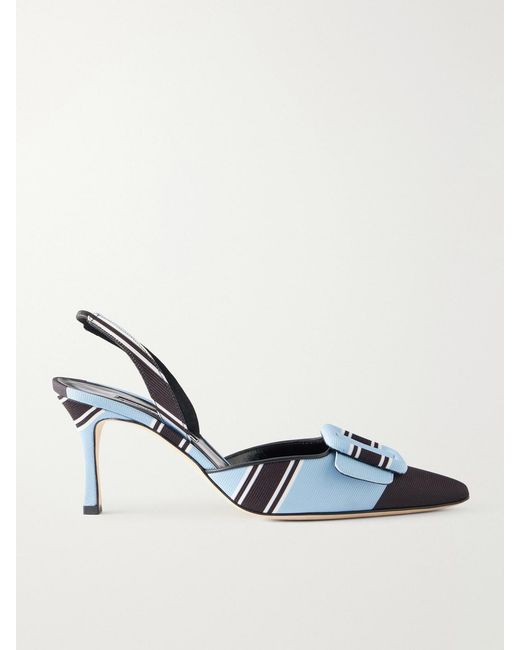 Manolo Blahnik Blue Emilia Wickstead Maysli 70 Striped Grosgrain Slingback Pumps